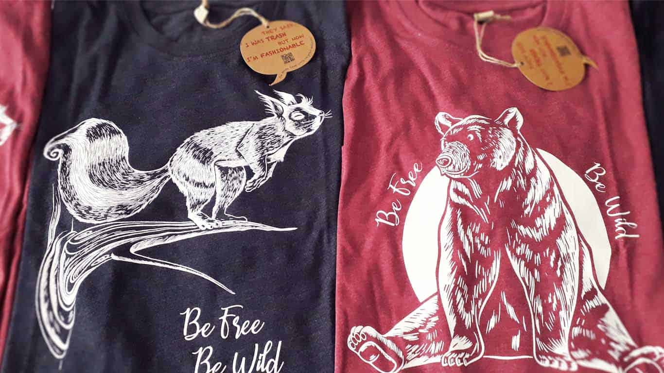 t-shirt ecosostenibili con illustrazioni di animali stampate